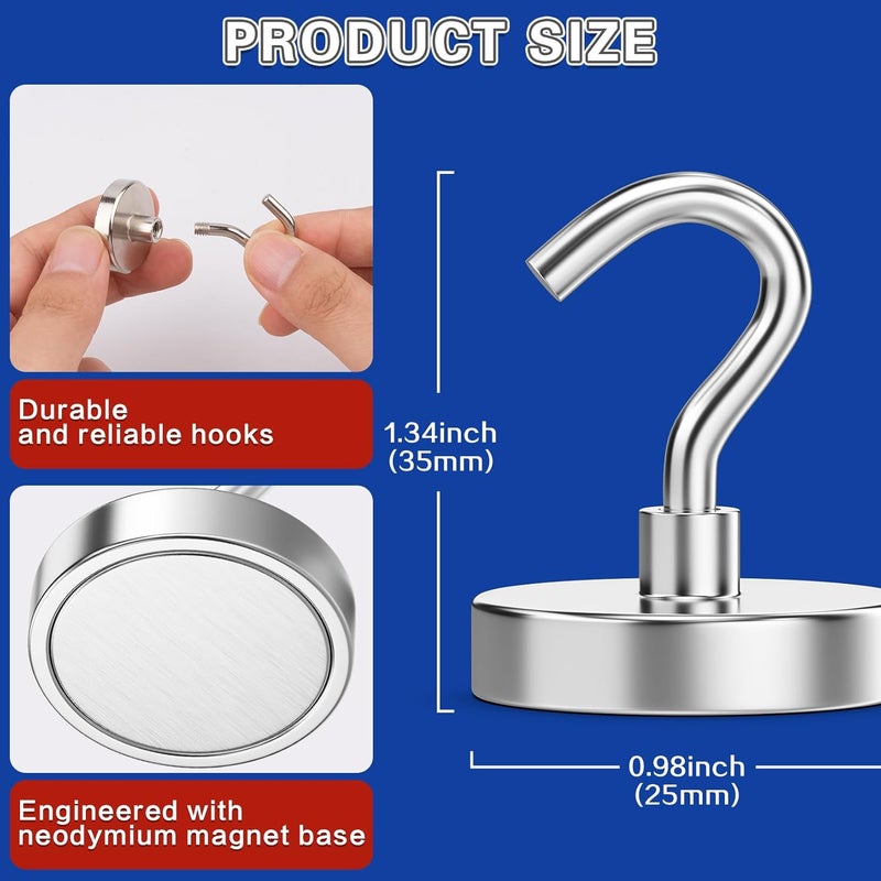 Junarter 6Pack Strong Magnetic Hooks, 65lbs Magnet Hooks Heavy Duty, Metal Magnetic Hooks for Cruise Cabins, Magnet with Hooks, Magnetic Hook for Hanging, Refrigerator, Garage, Outdoor - Image 2